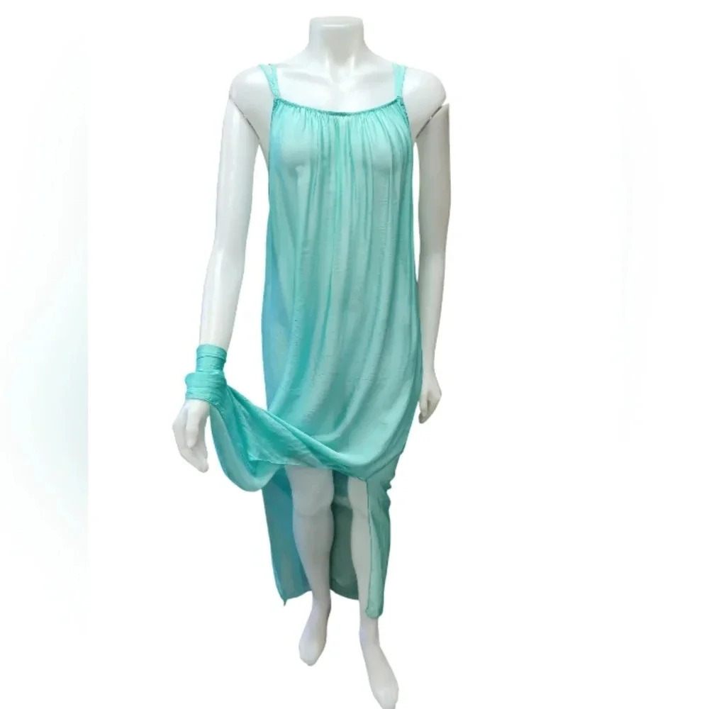 Rosemarine Green Silk  Blend Maxi Sleeveless Nightgown Size Smalll